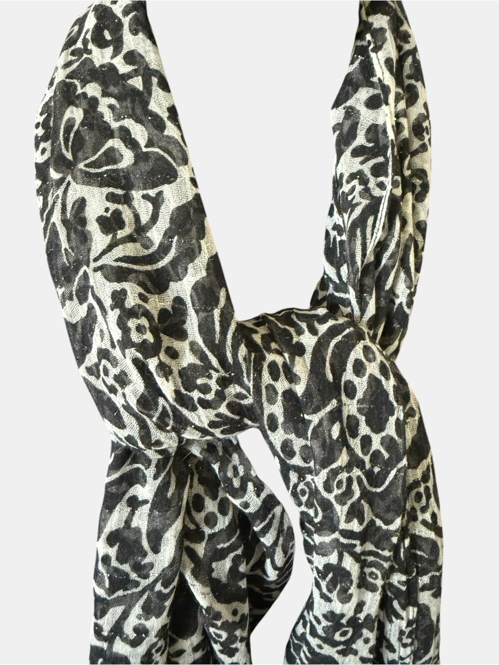 LOFT Black and Cream Patterned Women's Scarf - Picture 3 of 5